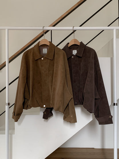 Suede-Style Collared Cropped Jacket