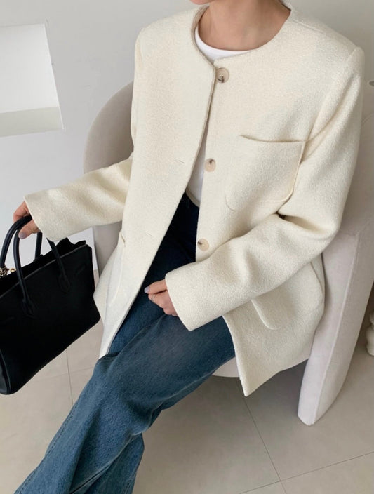 Classic Textured Collarless Jacket