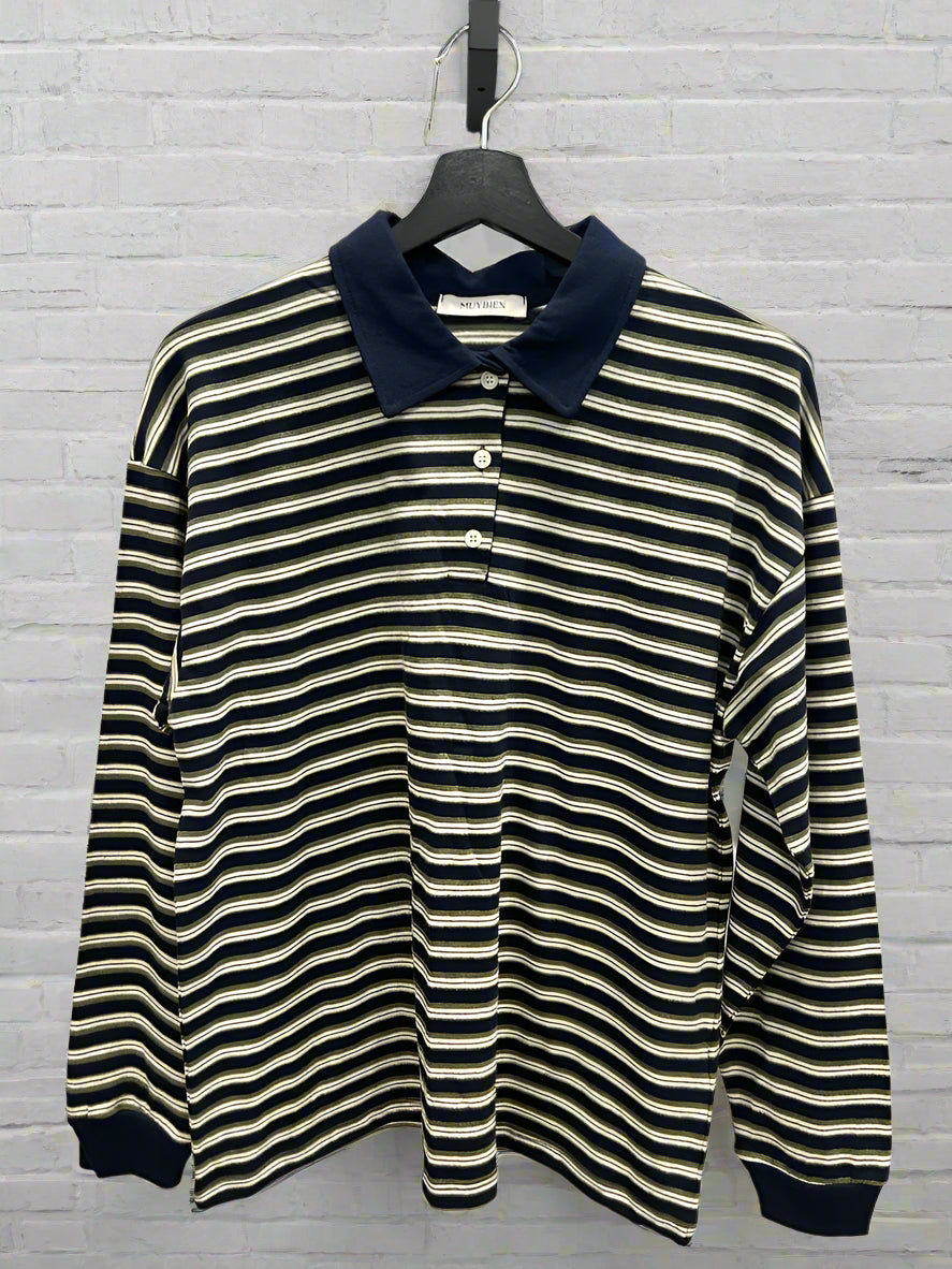 Striped Long Sleeve Polo Shirt