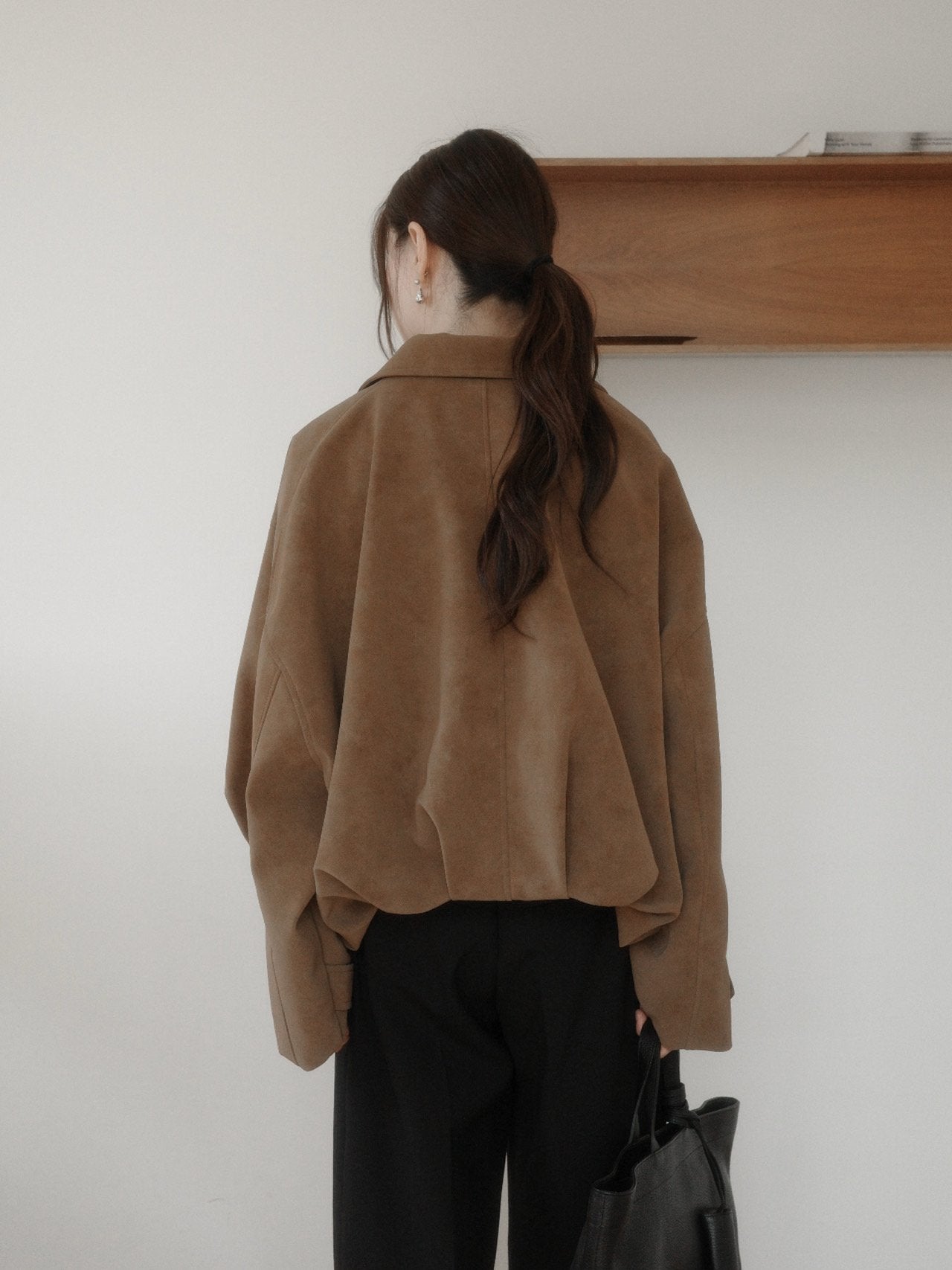 Suede-Style Collared Cropped Jacket