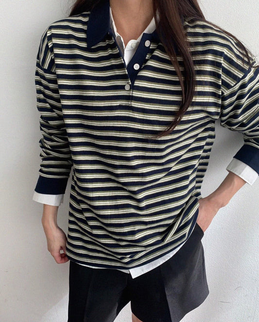 Striped Long Sleeve Polo Shirt