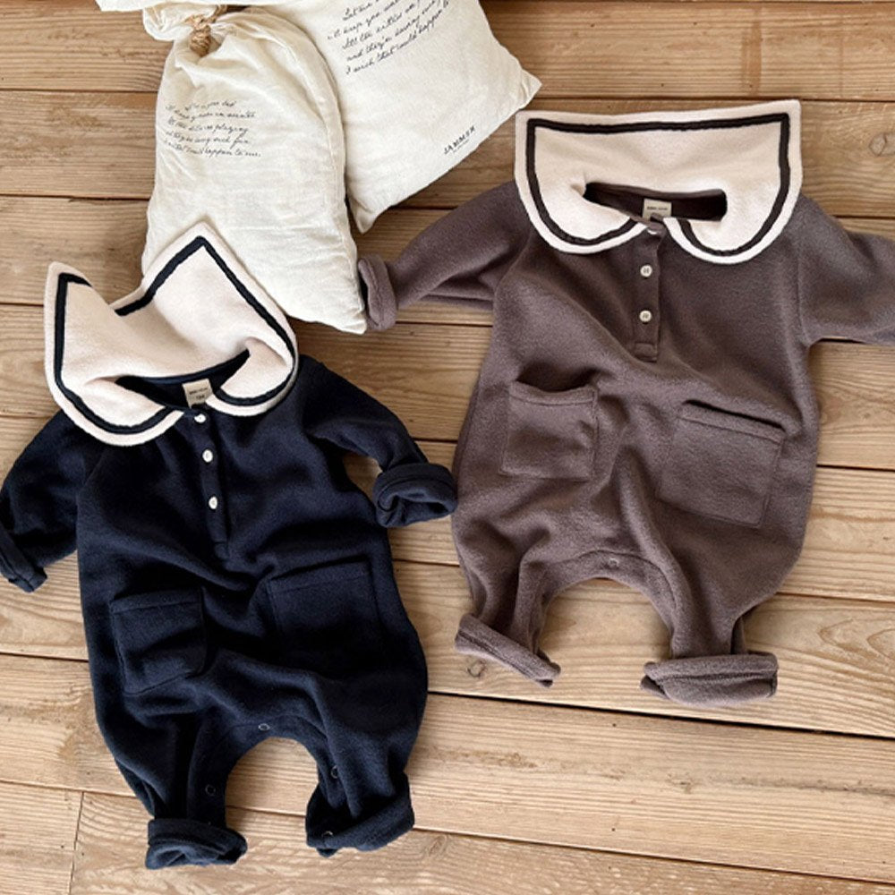 Cozy Sailor Collar Fleece Baby Romper