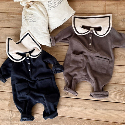 Cozy Sailor Collar Fleece Baby Romper