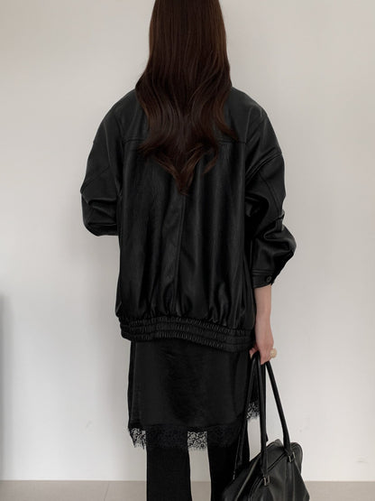 Faux Leather Bomber Jacket