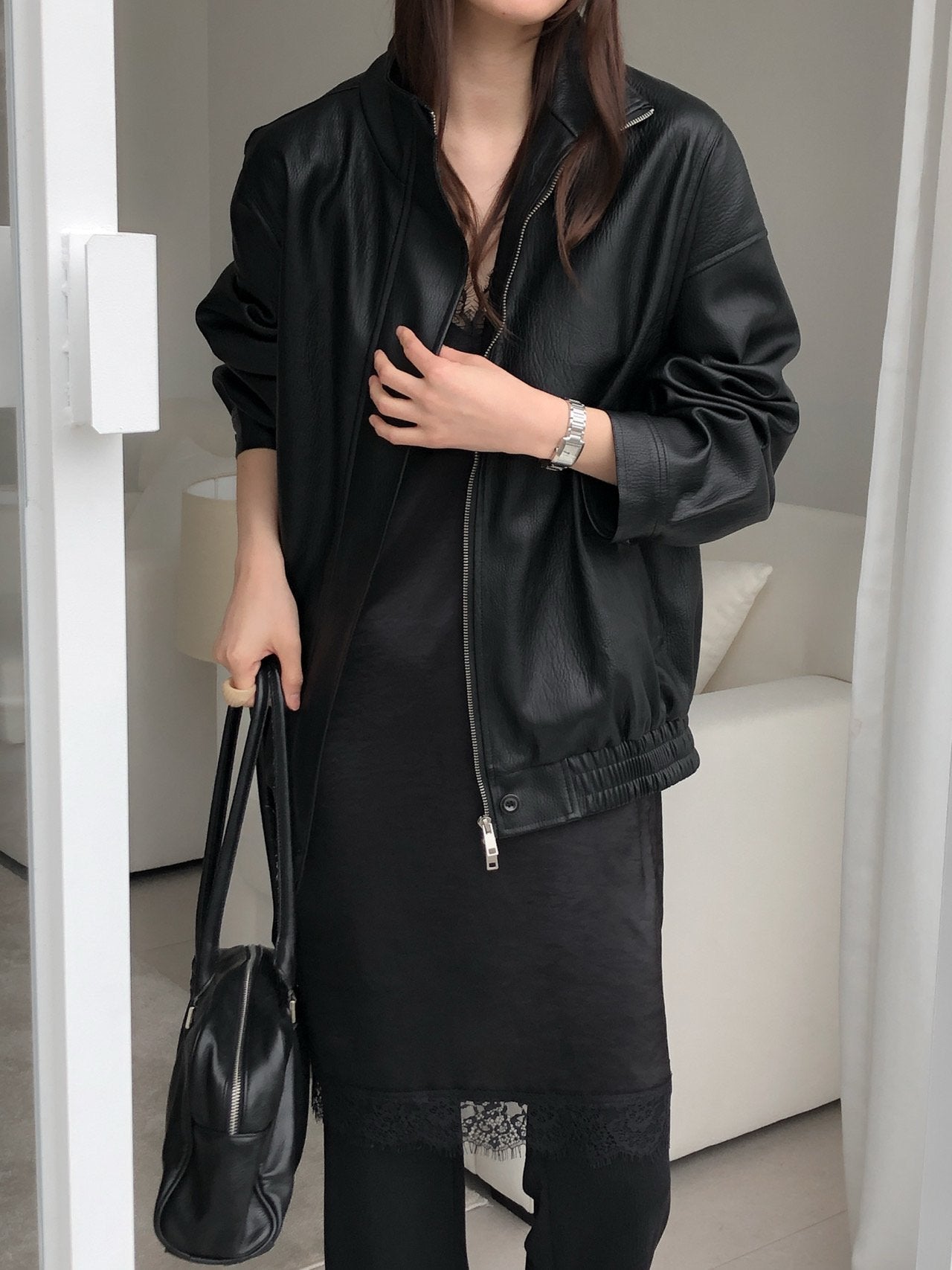 Faux Leather Bomber Jacket