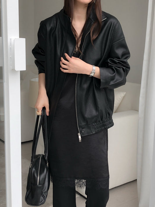 Faux Leather Bomber Jacket