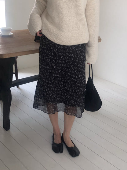 Floral Print Chiffon Midi Skirt