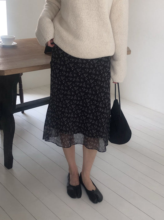 Floral Print Chiffon Midi Skirt