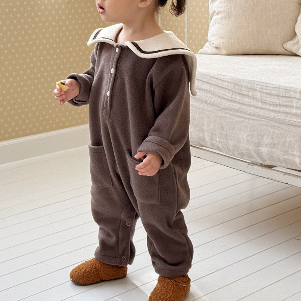 Cozy Sailor Collar Fleece Baby Romper