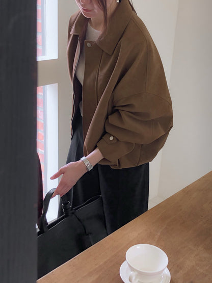 Suede-Style Collared Cropped Jacket