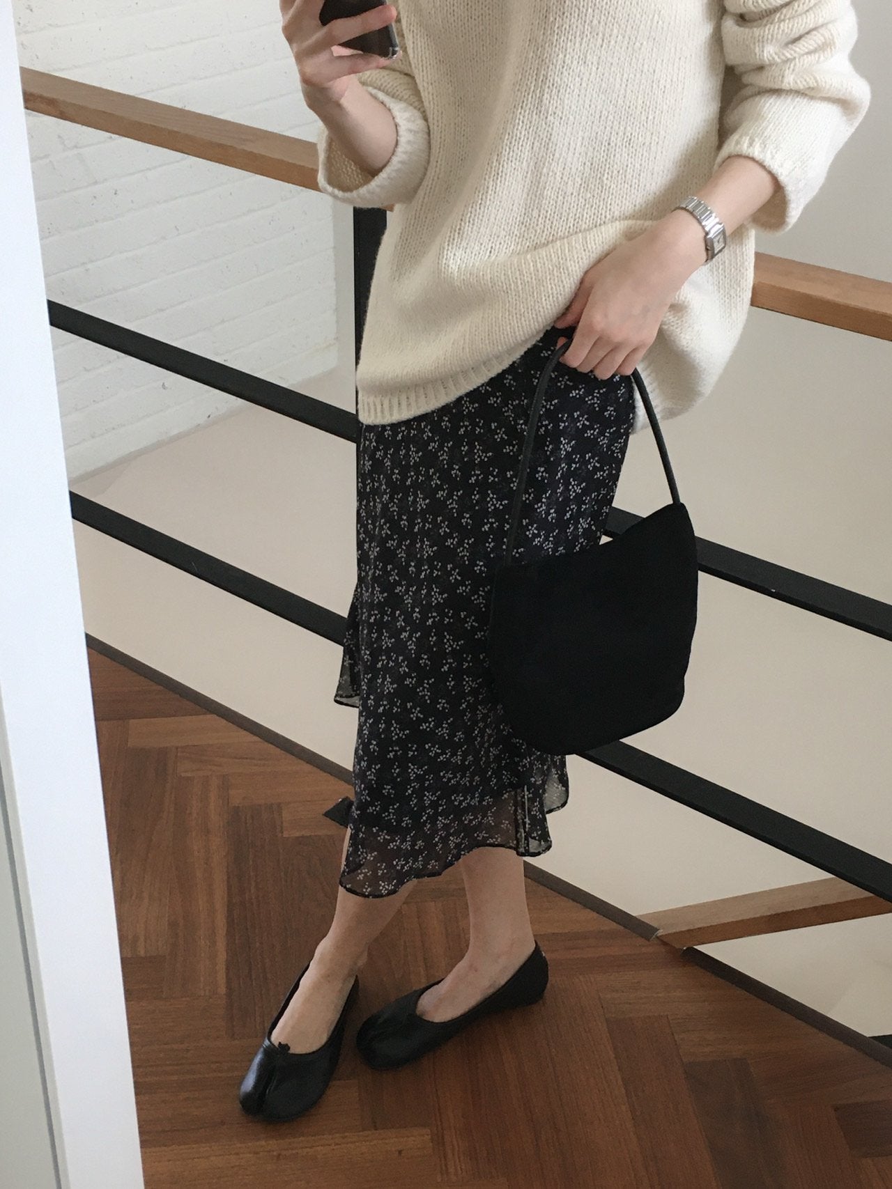 Floral Print Chiffon Midi Skirt