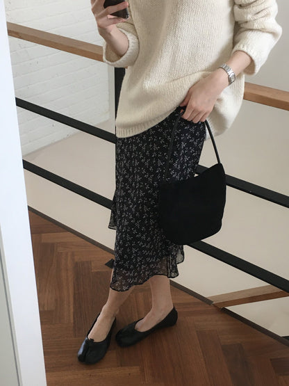 Floral Print Chiffon Midi Skirt