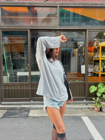 Cozy Brushed Fleece Long-Sleeve Oversized Tee