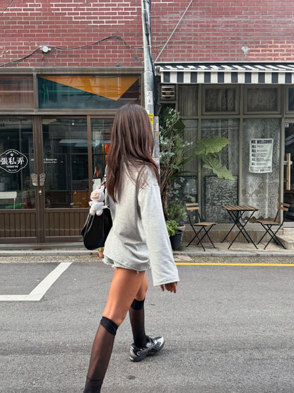 Cozy Brushed Fleece Long-Sleeve Oversized Tee