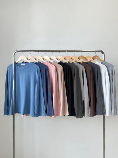 Cozy Brushed Fleece Long-Sleeve Oversized Tee