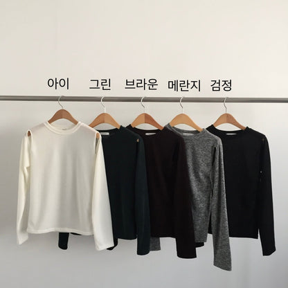 Cut-Out Shoulder Long Sleeve Knit Top
