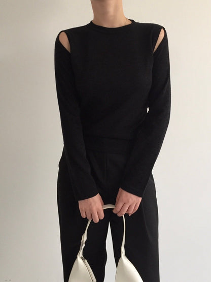 Cut-Out Shoulder Long Sleeve Knit Top