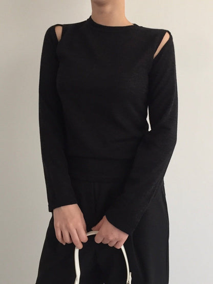 Cut-Out Shoulder Long Sleeve Knit Top