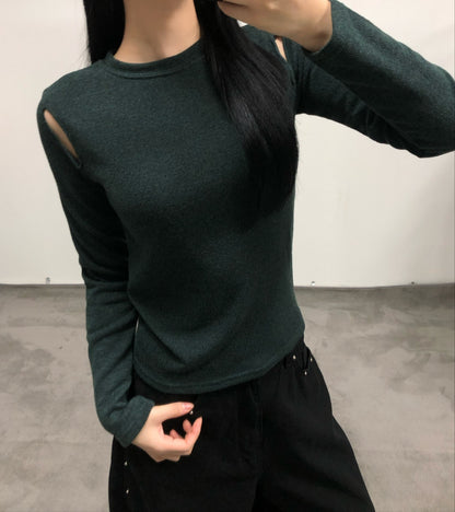 Cut-Out Shoulder Long Sleeve Knit Top