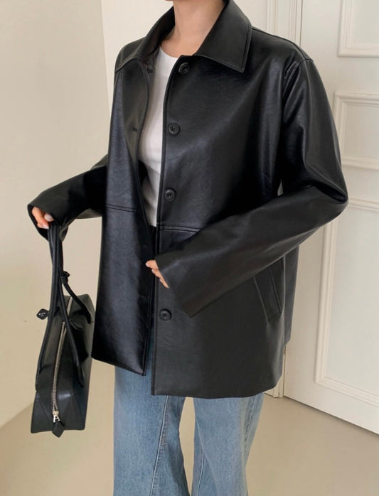 Classic Oversized Leather Jacket