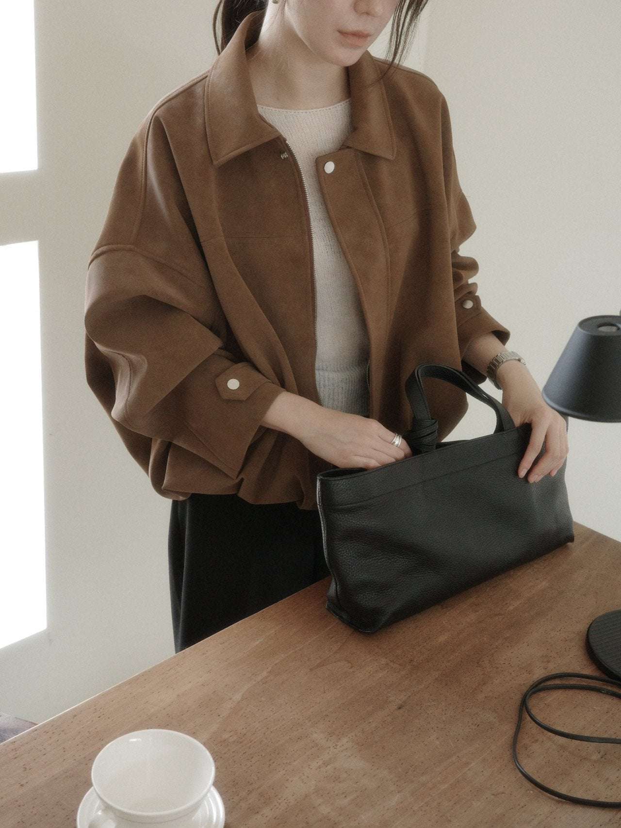 Suede-Style Collared Cropped Jacket