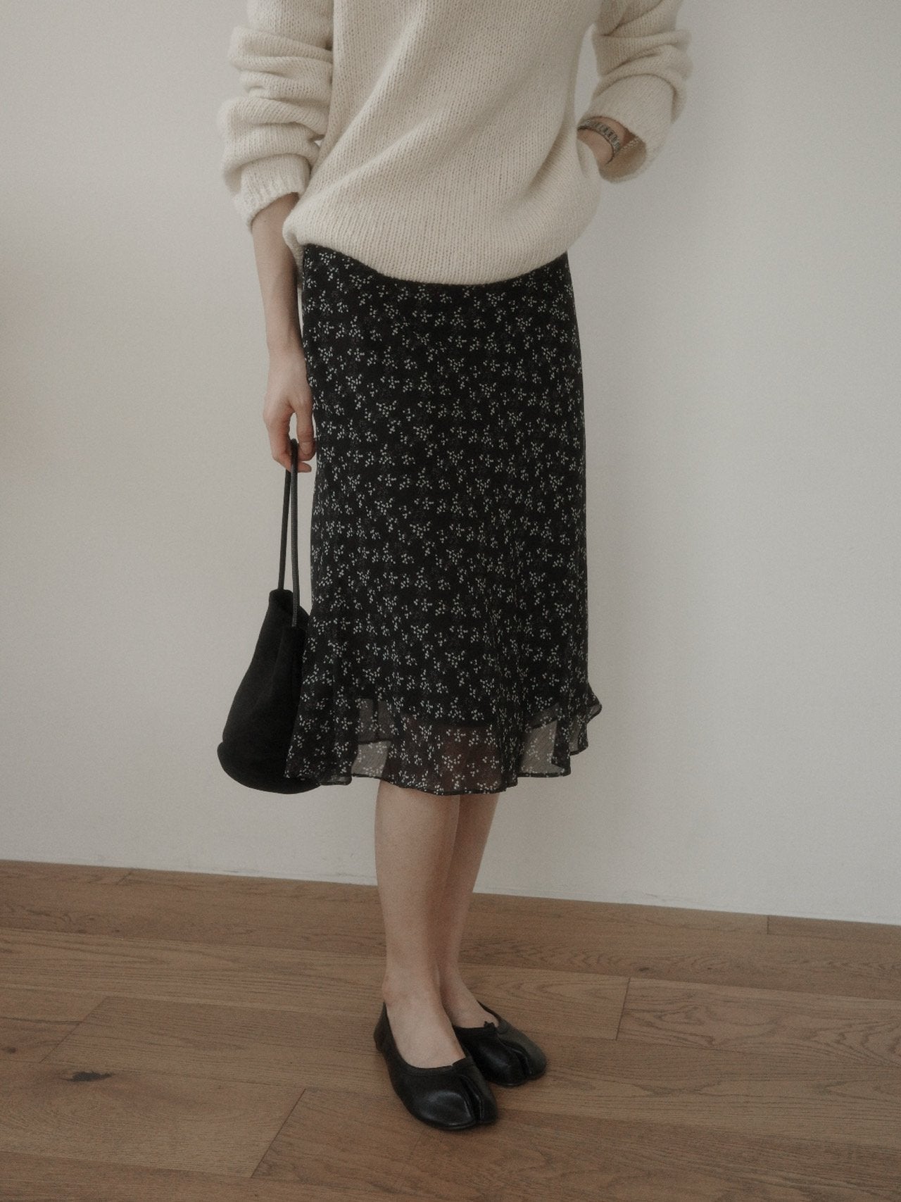 Floral Print Chiffon Midi Skirt