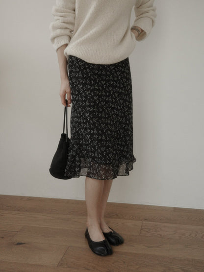Floral Print Chiffon Midi Skirt