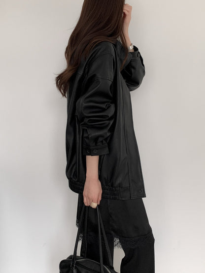Faux Leather Bomber Jacket