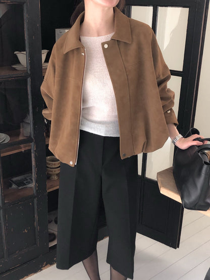 Suede-Style Collared Cropped Jacket
