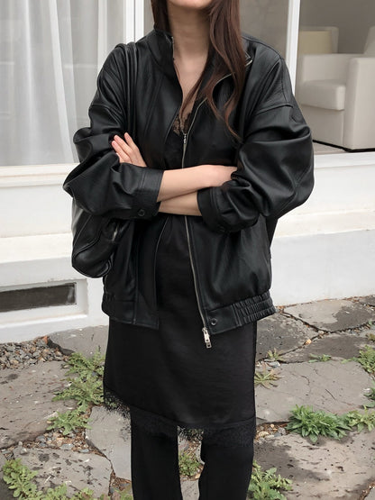 Faux Leather Bomber Jacket