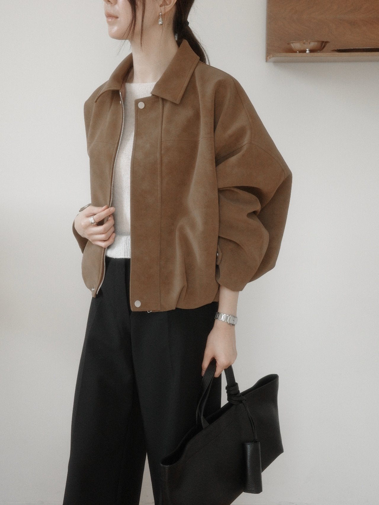 Suede-Style Collared Cropped Jacket