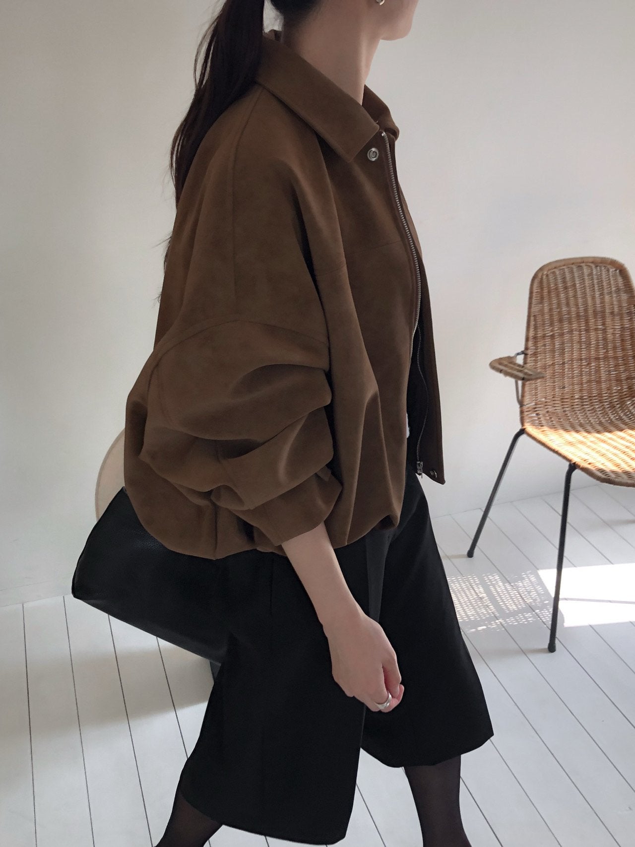 Suede-Style Collared Cropped Jacket