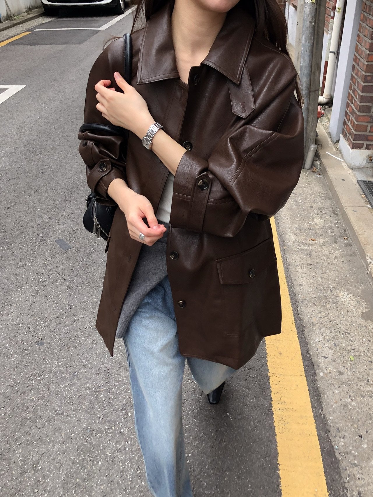 Oversized Faux Leather Jacket