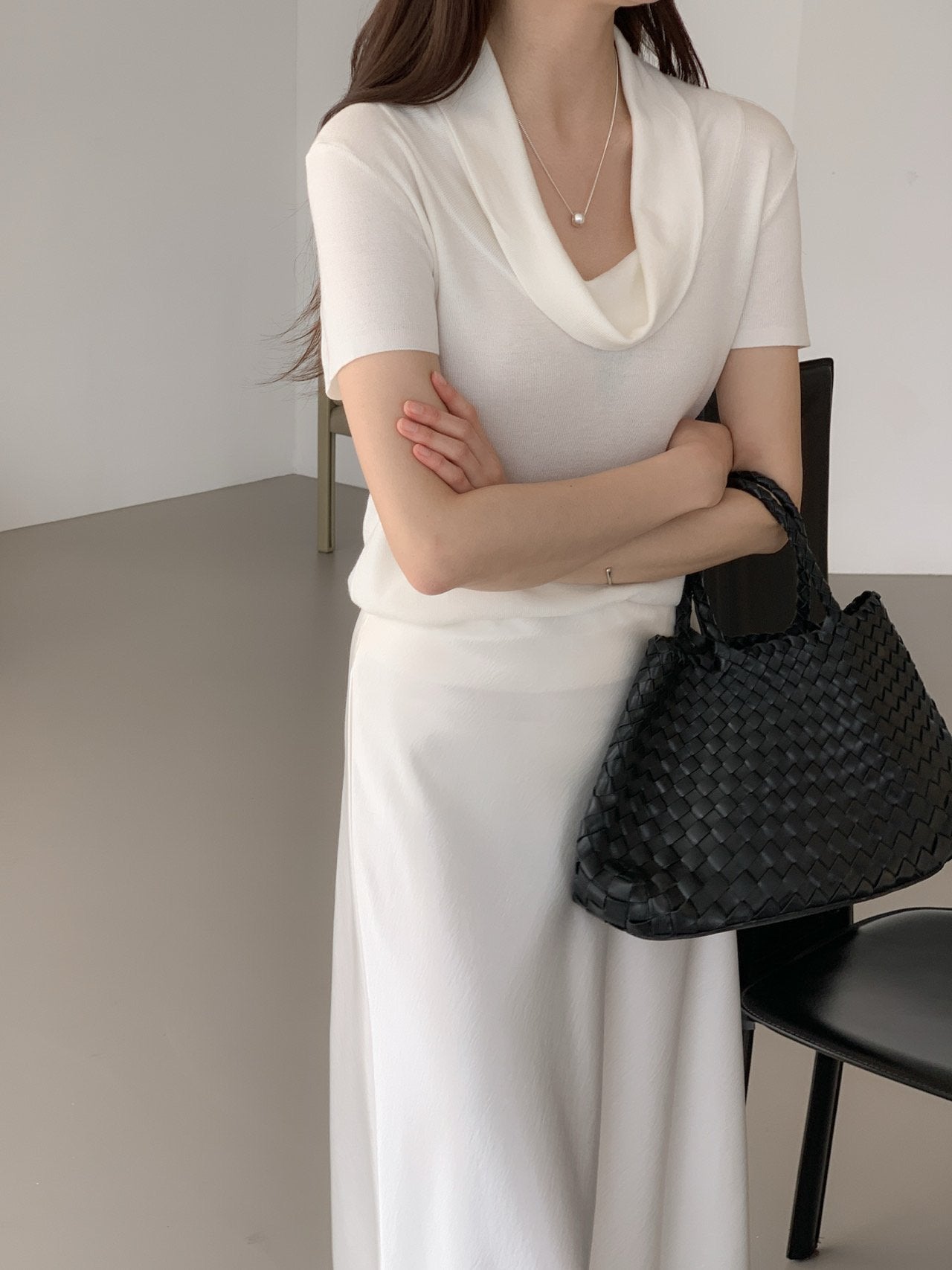 Soft Drape Cowl Neck Knit Top