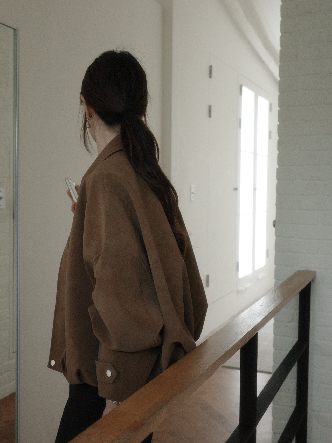 Suede-Style Collared Cropped Jacket
