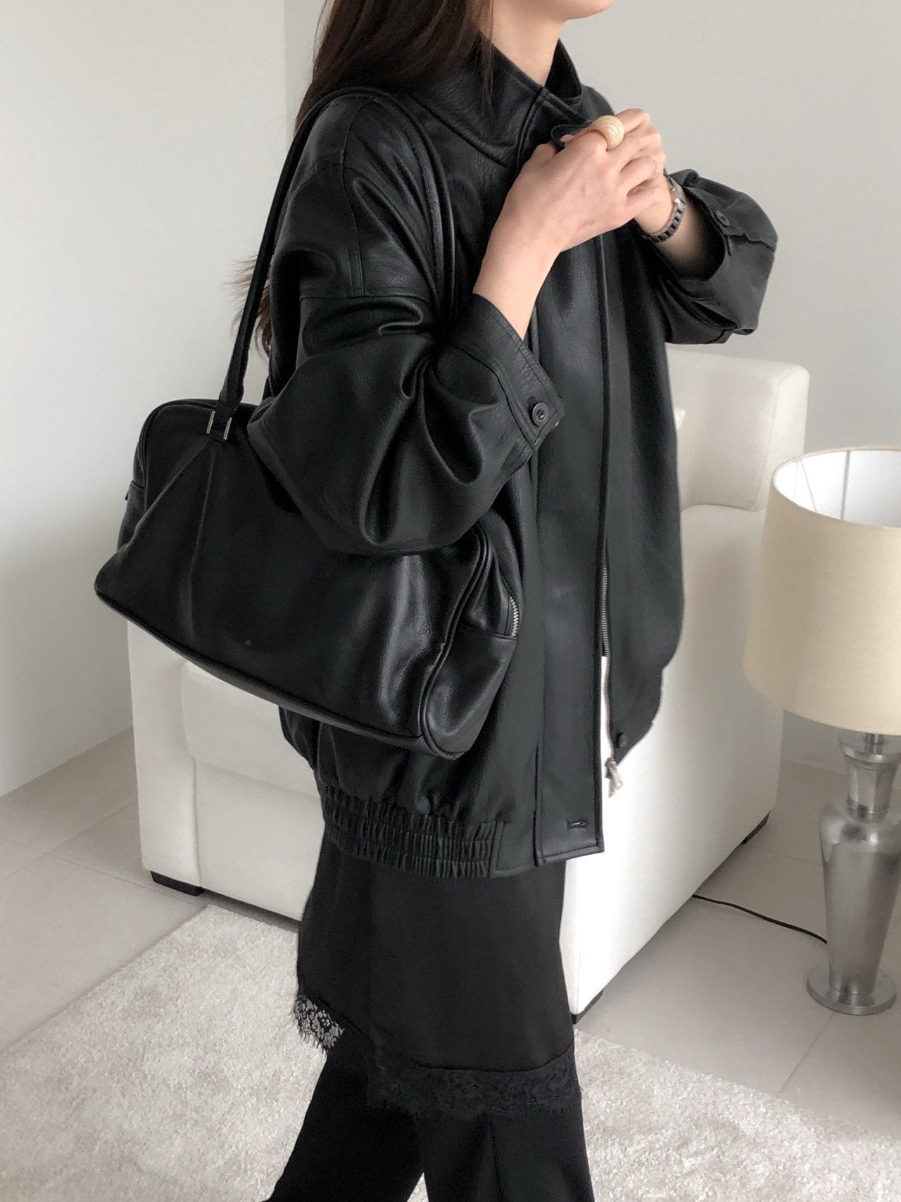 Faux Leather Bomber Jacket
