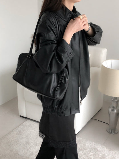 Faux Leather Bomber Jacket