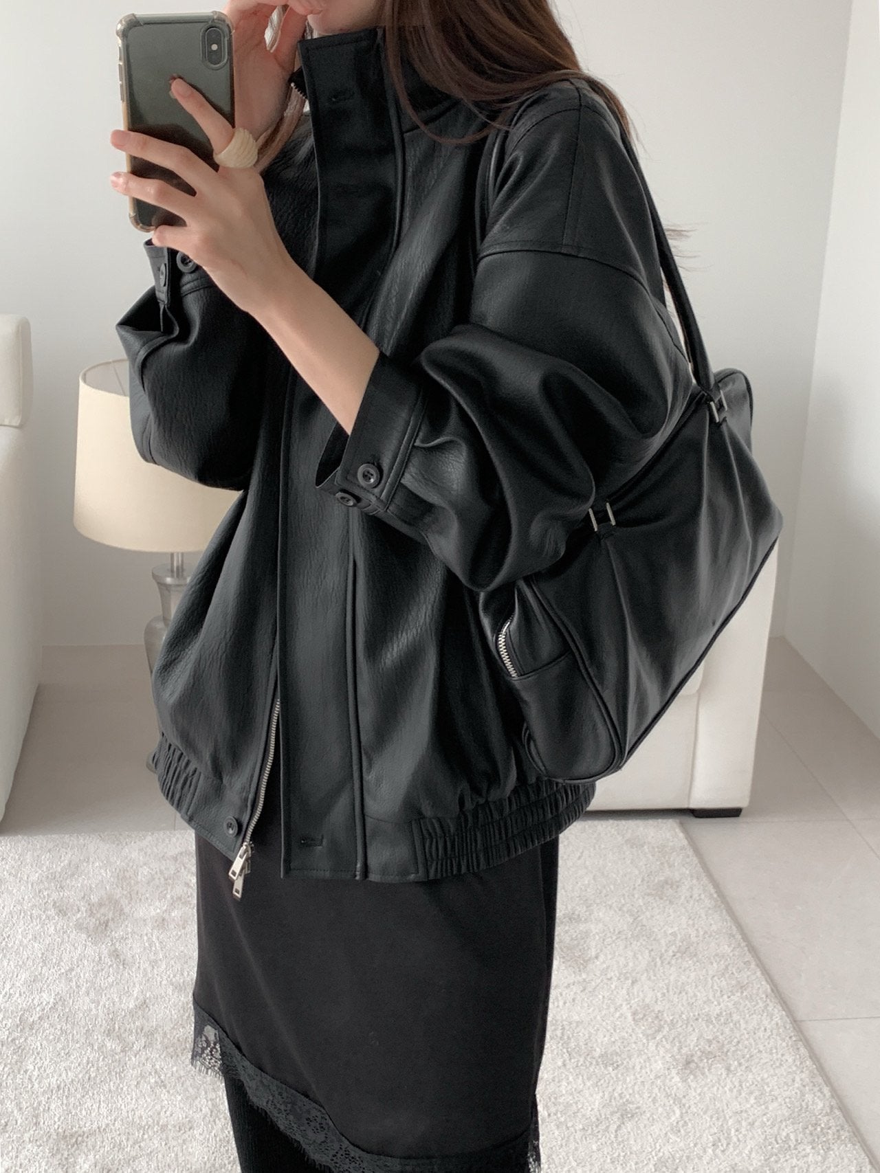 Faux Leather Bomber Jacket