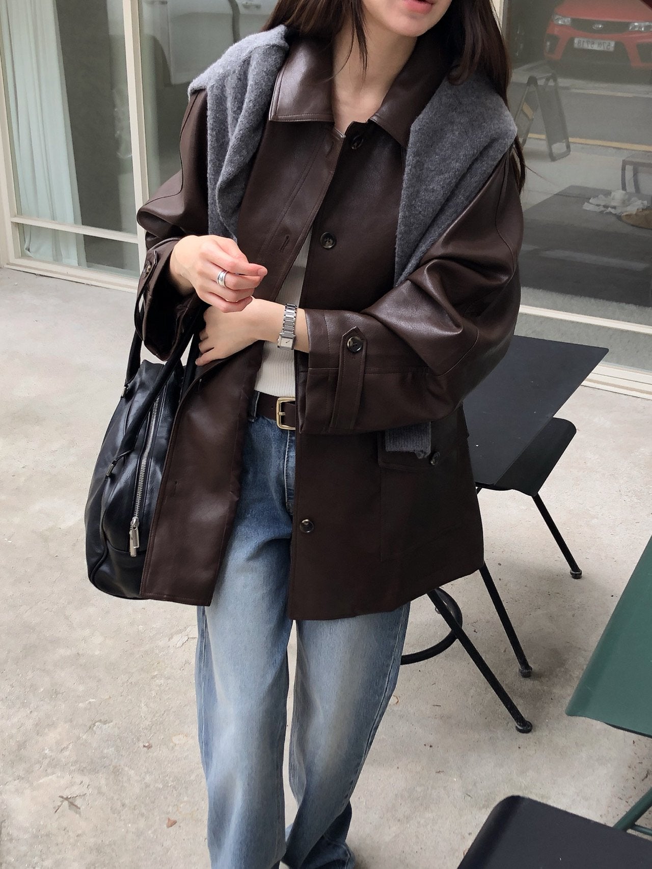 Oversized Faux Leather Jacket